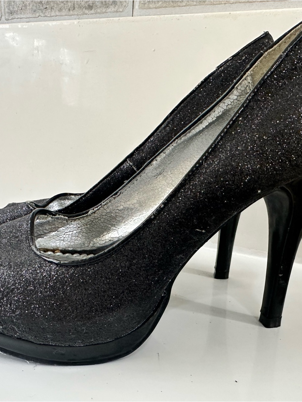 Rampage Black Glitter Platform Stiletto Pumps